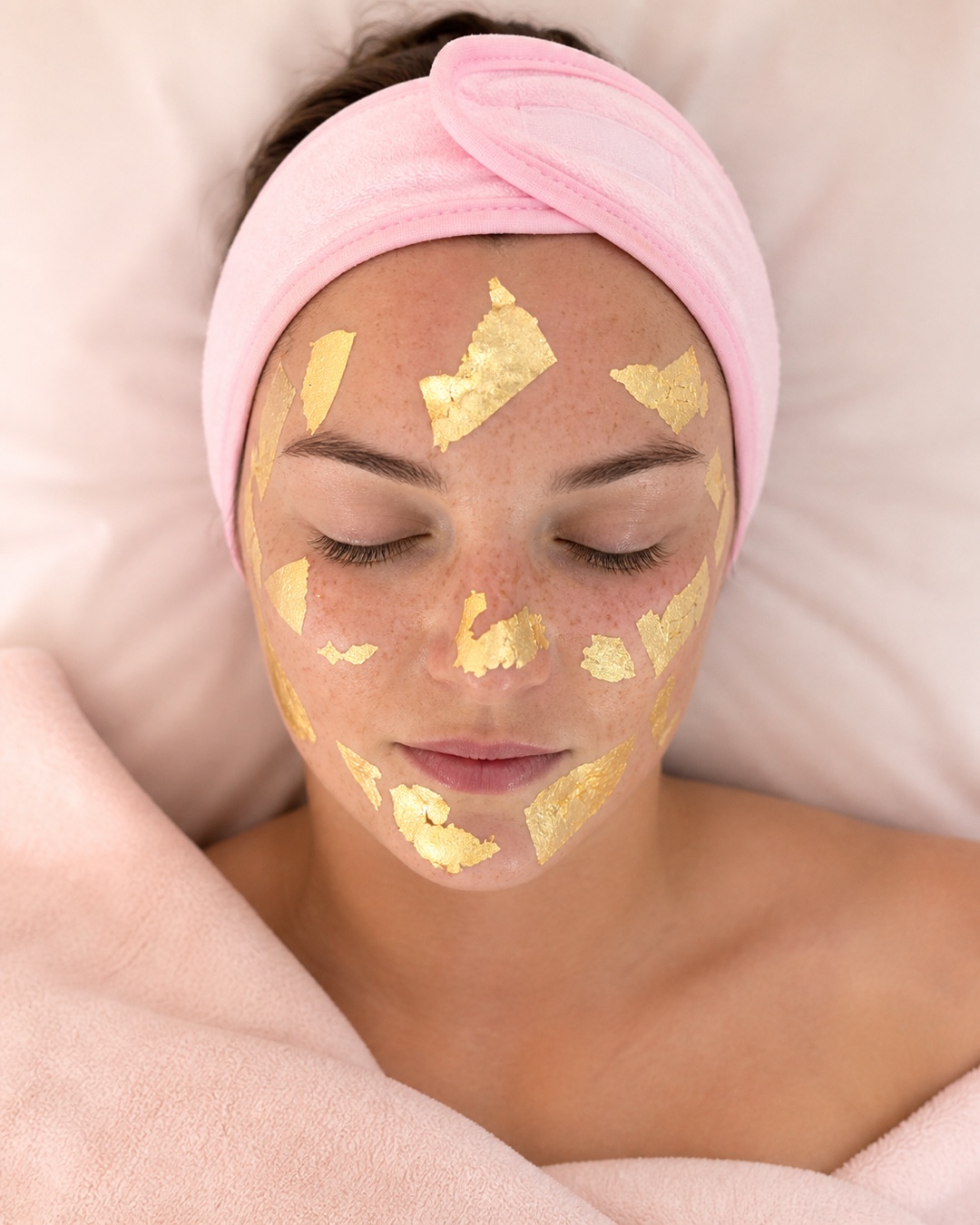 Client receiving a 24k gold leaf facial at LA Skin Spa
