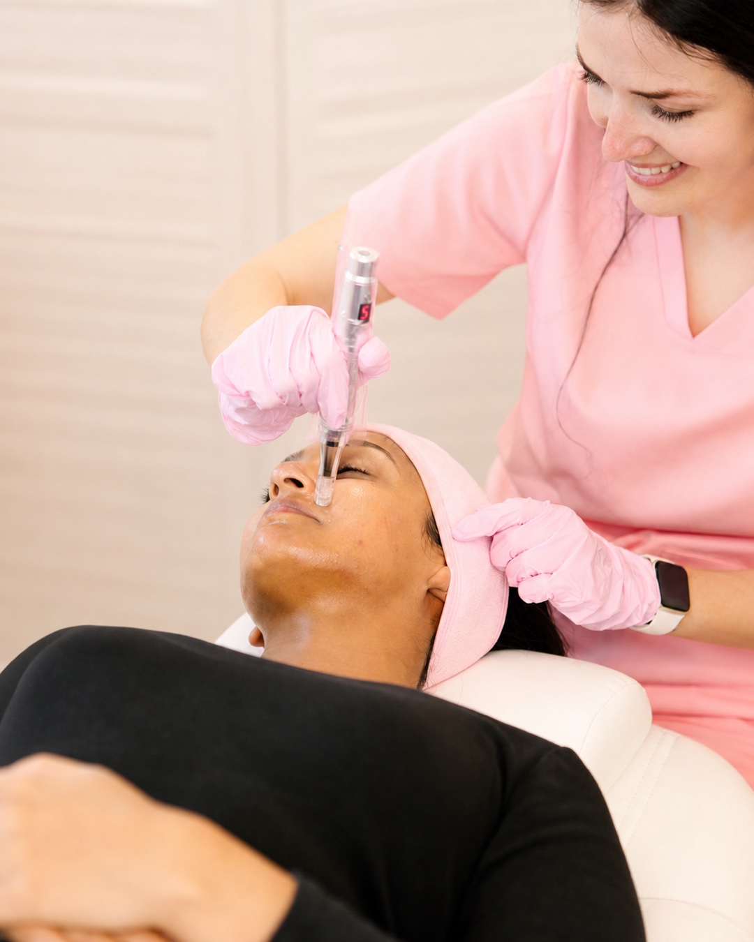 Lucy performing a microneedling treatment at LA Skin Spa