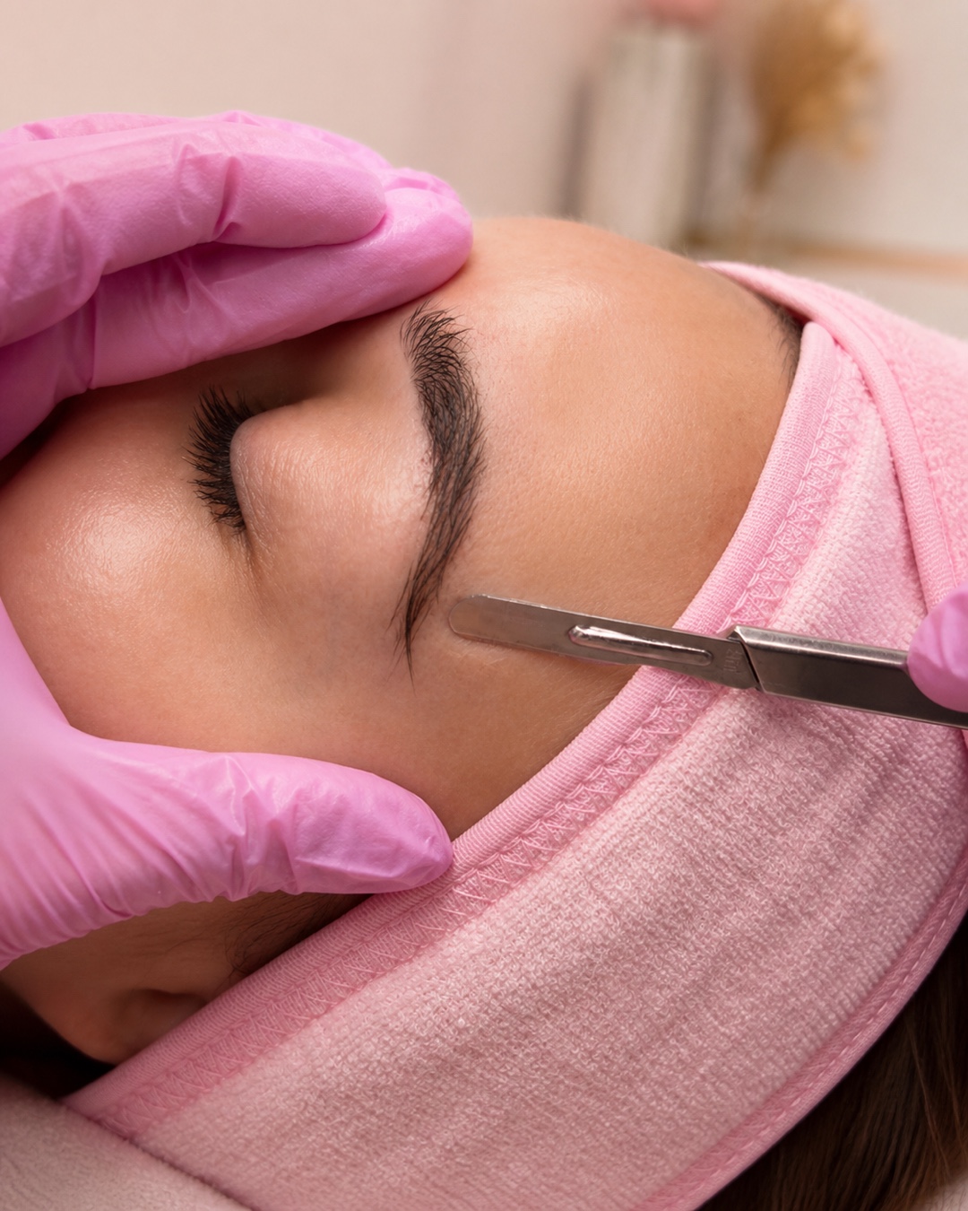 Client receiving a professional dermaplaning treatment at LA Skin Spa